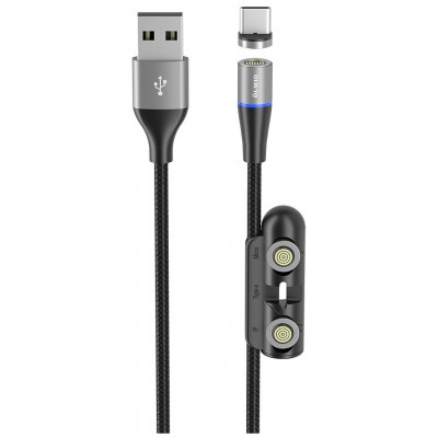 Кабель Olmio MagCable 3in1, USB 2.0 - microUSB/typeC/8-pin, 1,2м, 3A, текстильная оплетка, черный