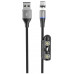 Кабель Olmio MagCable 3in1, USB 2.0 - microUSB/typeC/8-pin, 1,2м, 3A, текстильная оплетка, черный