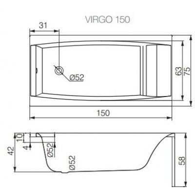Ванна прямоугольная VIRGO 150x75 63352