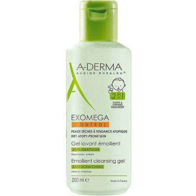 Смягчающий очищающий гель A-Derma Exomega Control 2-в-1 200 мл (3282770144116)