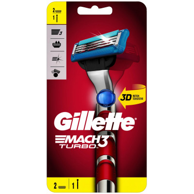 GILLETTE MACH3 Turbo 3D Бритва с 2 сменными кассетами Red