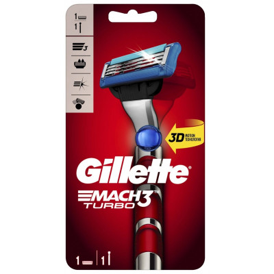 GILLETTE MACH3 Turbo 3D Бритва с 2 сменными кассетами Red