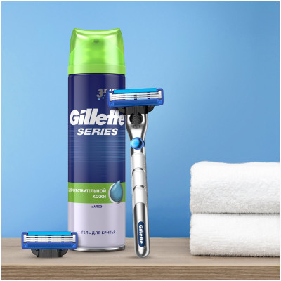 ПН GILLETTE MACH3 Бритва с 1 кассетой + MACH3 Сменная кассета для бритья 1 шт + GILLETTE TGS Sensitive Гель для бритья 200мл