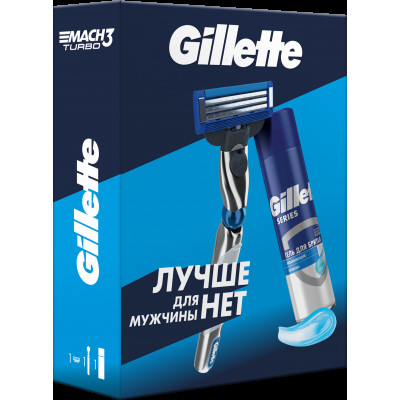 ПН Gillette MACH3 Turbo Бритва с 1 смен кас+TGS Гель Д/Бр Увлаж Масло Какао 200мл