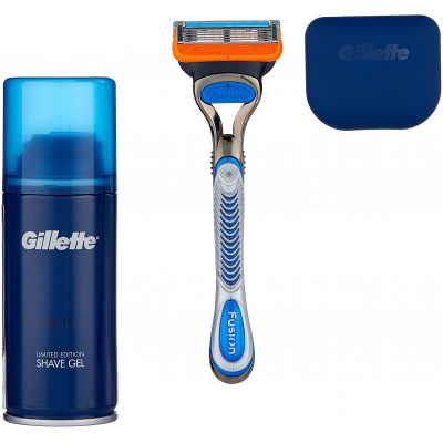 ПН GILLETTE FUSION Бритва с 1 сменной кассетой + Гель для бритья Ultra Sensitive (для чувствительной кожи) 75мл + чехол