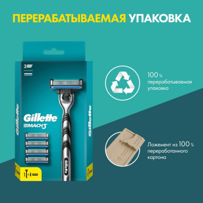 GILLETTE MACH3 Бритва с 1 сменной кассетой + GILLETTE MACH3 Cменные кассеты для бритья 4шт