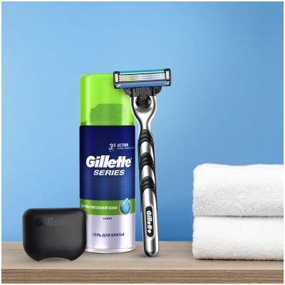 ПН GILLETTE MACH3 Бритва с 1 кассетой + GILLETTE SERIES Sensitive Гель для бритья 75мл + Чехол