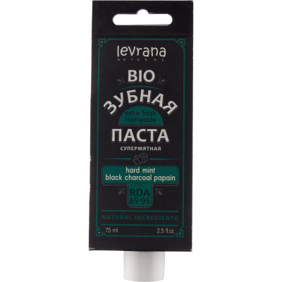 Levrana Зубная паста био супермятная «Hard mint & black charcoal & papain» с углем и папаином, 75 мл