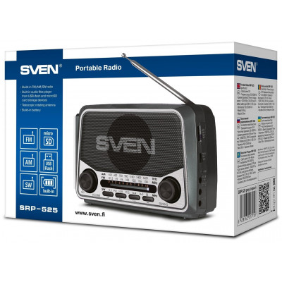 SVEN Радиоприемник SRP-525 красный (3W, FM/AM/SW, USB, microSD, flashlight, battery)