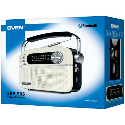 SVEN Радиоприемник SRP-505 белый (3WT, Bluetooth, FM/AM/SW, USB, microSD, AUX)