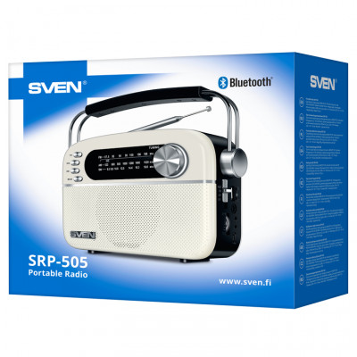 SVEN Радиоприемник SRP-505 белый (3WT, Bluetooth, FM/AM/SW, USB, microSD, AUX)