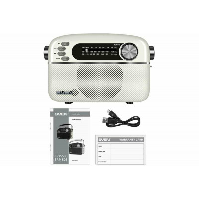 SVEN Радиоприемник SRP-505 белый (3WT, Bluetooth, FM/AM/SW, USB, microSD, AUX)