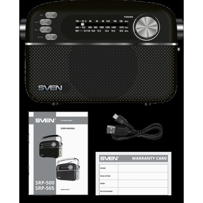 SVEN Радиоприемник SRP-505 белый (3WT, Bluetooth, FM/AM/SW, USB, microSD, AUX)