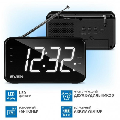 SVEN Радиоприемник SRP-100, black (2W,FM,LED)