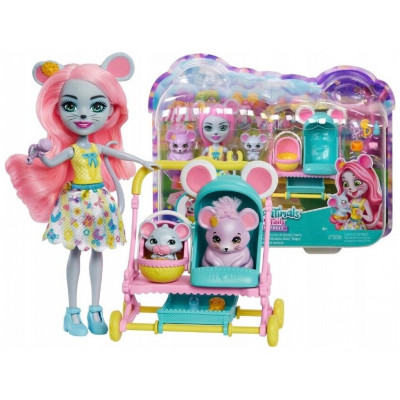 Игровой набор Mattel Enchantimals Мышка Маурия с мышатами и коляской HKR57