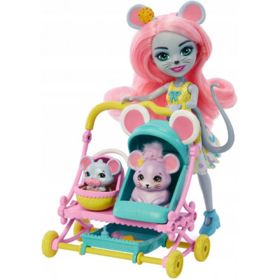 Игровой набор Mattel Enchantimals Мышка Маурия с мышатами и коляской HKR57