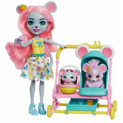 Игровой набор Mattel Enchantimals Мышка Маурия с мышатами и коляской HKR57