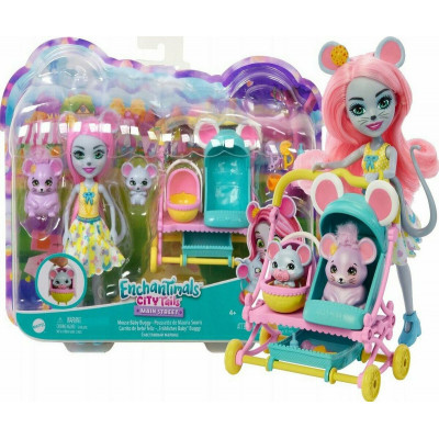 Игровой набор Mattel Enchantimals Мышка Маурия с мышатами и коляской HKR57