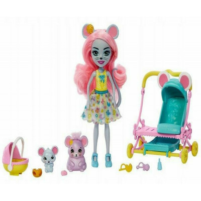 Игровой набор Mattel Enchantimals Мышка Маурия с мышатами и коляской HKR57