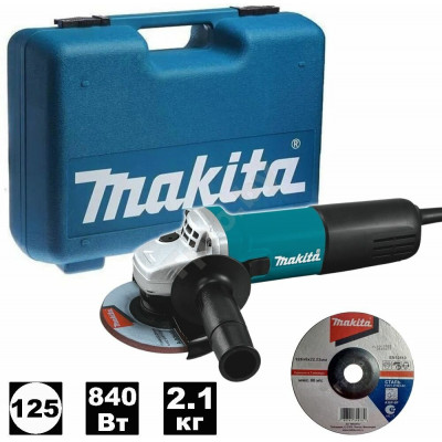 УШМ Makita 9558HNK6, 840 Вт, 125 мм, без аккумулятора