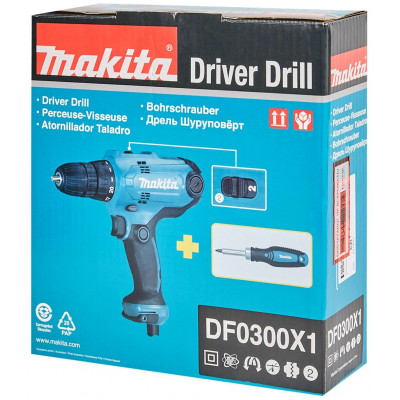 Дрель-шуруповерт Makita DF0300X1, 320 Вт