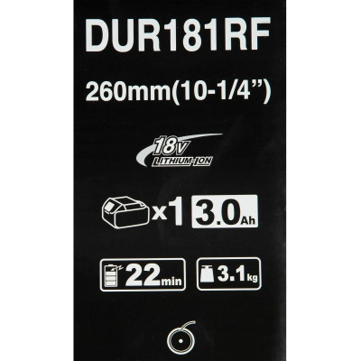 Триммер аккумуляторный Makita DUR181RF, 230 Вт, 3А·ч, 18 В,  с АКБ и ЗУ, 26 см