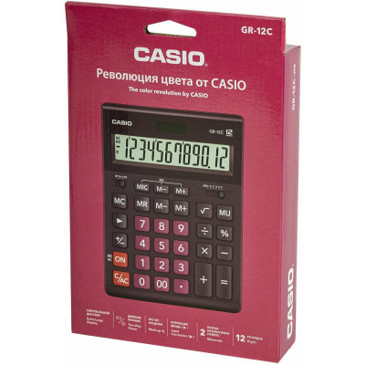 Калькулятор настольный CASIO GR-12C-WR-W-EP бордовый