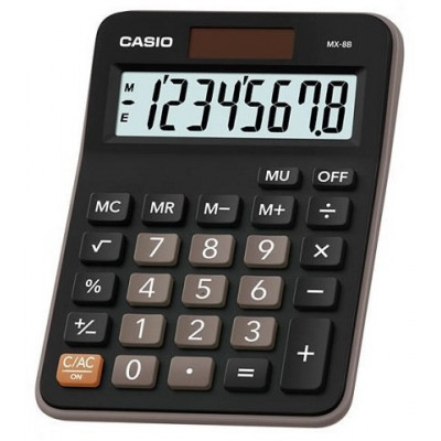 Калькулятор CASIO настольный MX-8B-BK-W-EC, 8-разрядный, черный