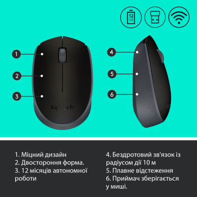 Мышка беспроводная Logitech M171 Black (910-004424)