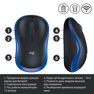 Мышка беспроводная Logitech M185 Blue EER Orient Packaging(910-002239)