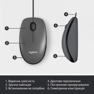 Мышка проводная LOGITECH M100 - Black (910-006652)