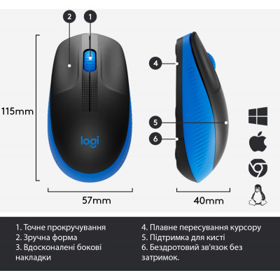 Мышка беспроводная Logitech M190 Blue (черный/синий) - 2.4GHZ /EMEA(910-005907)