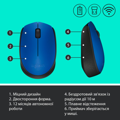 Мышка беспроводная Logitech M171 Blue (910-004640)