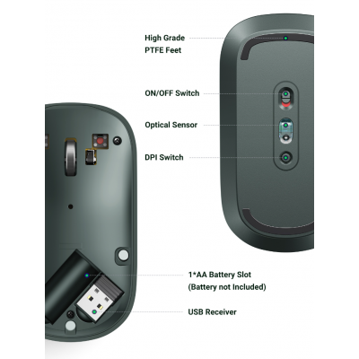 Беспроводная мышь UGREEN MU001 Wireless Mouse Green/No AA Battery inside, 90374