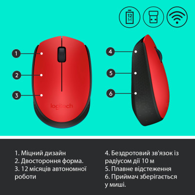 Мышка беспроводная Logitech M171 Red (910-004641)