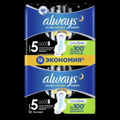 ALWAYS Ultra Ультратонкие Женские гигиенические прокладки Secure Night Duo 22шт ALWAYS Ultra Ультратонкие Женские гигиенические прокладки Secure Night Duo 22шт