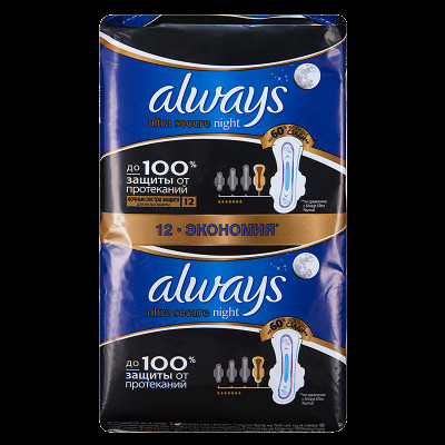 ALWAYS Ultra Ультратонкие Женские гигиенические прокладки Secure Night Duo 22шт ALWAYS Ultra Ультратонкие Женские гигиенические прокладки Secure Night Duo 22шт
