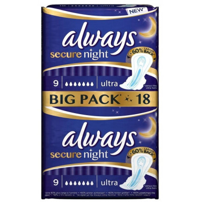 ALWAYS Ultra Ультратонкие Женские гигиенические прокладки Secure Night Duo 22шт ALWAYS Ultra Ультратонкие Женские гигиенические прокладки Secure Night Duo 22шт