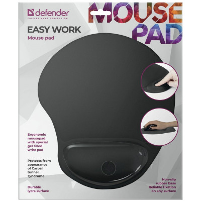 Коврик для мышки Defender Easy Work серый, лайкра, 260х225х5 мм