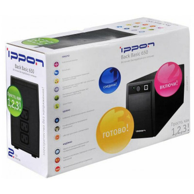 ИБП Ippon Back Basic 650, 650VA, 360Вт, AVR 162-285В, 3хС13, управление по USB, без комлекта кабелей