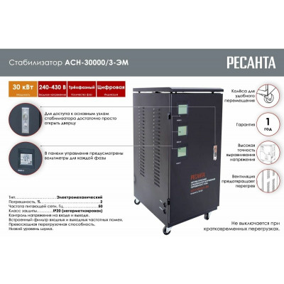 Стабилизатор напряжения трехфазный РЕСАНТА ACH-30000/3-ЭМ