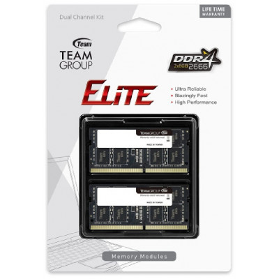 Оперативная память для ноутбука 16GB Kit (2x8GB) DDR4 2666Mhz Team Group ELITE PC4-21300 CL19 SO-DIMM TED416G2666C19DC-S01