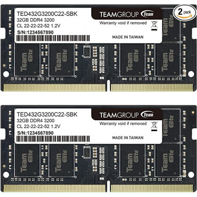 Оперативная память для ноутбука 64Gb Kit (2x32Gb) 3200MHz DDR4 Team Group ELITE SO-DIMM PC4-25600 CL22 TED464G3200C22DC-S01