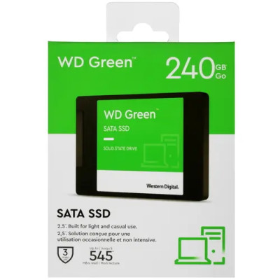 Твердотельный накопитель 240GB SSD WD Серия GREEN 2.5” SATA3 R545Mb/s W465Mb/s  Толщина 7мм WDS240G3G0A.