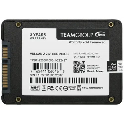 Твердотельный накопитель  240GB SSD TeamGroup T-FORCE VULCAN Z 2.5” SATA3 R520Mb/s, W450MB/s T253TZ240G0C101