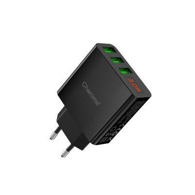 Зарядное устройство Charome С12 3-Port Digital Display Fast Charger (EU), черный