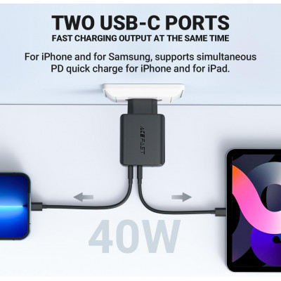 Зарядное устройство ACEFAST A9 PD40W(USB-C+USB-C) dual port (EU), черный