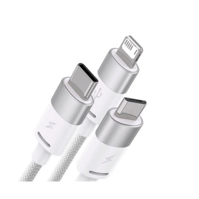 Интерфейсный кабель Baseus StarSpeed 1-for-3 USB to M+L+C 3.5A 1.2m White (CAXS000002)
