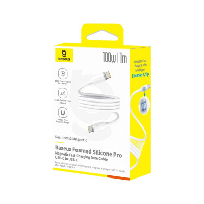 Интерфейсный кабель Baseus Foamed Silicone Pro Magnetic USB-C to USB-C 100W White 1m (E0426D01)