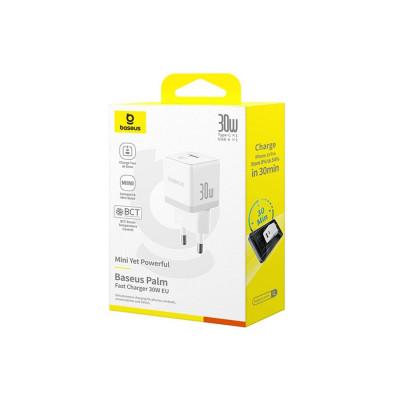 Адаптер питания Baseus Palm C+U 30W White (P1011160A213-00) Адаптер питания Baseus Palm C+U 30W White (P1011160A213-00)